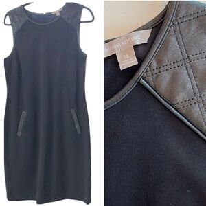 Banana Republic Sleeveless Black Dress with Synthetic Leather Trim Size 14